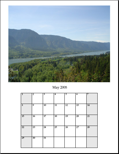 Example of the calendars generated